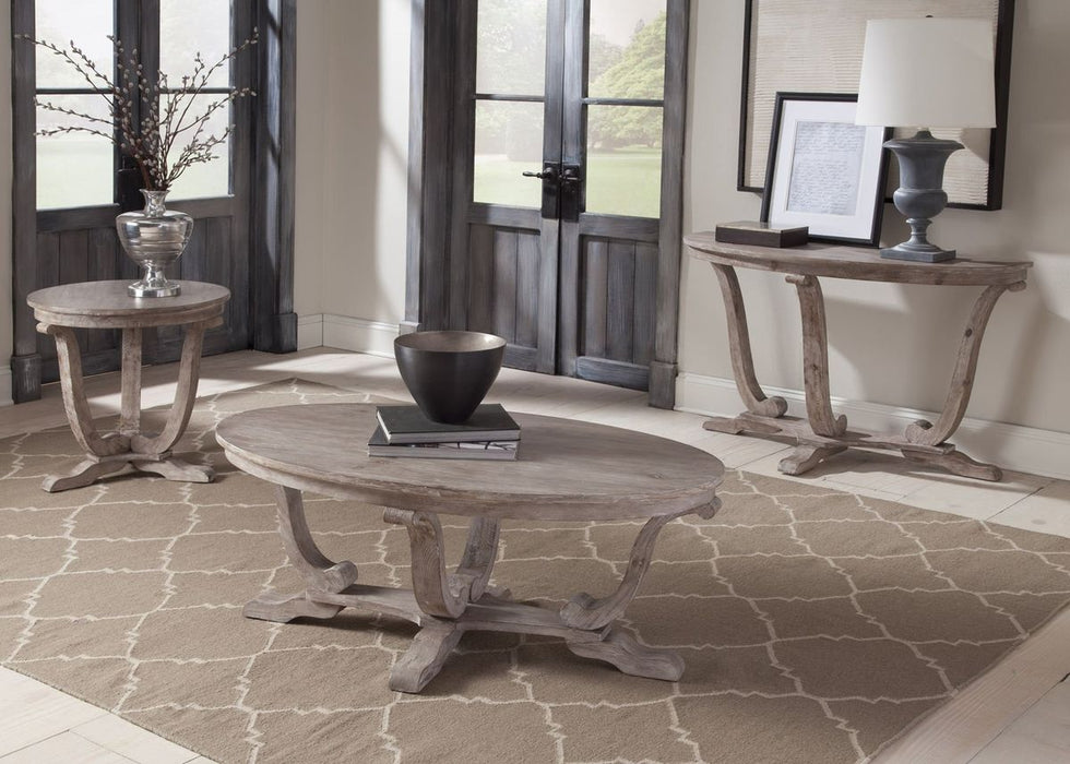 Liberty Furniture Greystone Mill Oval Cocktail Table in Stone White