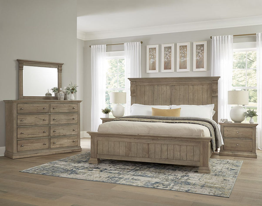 Vaughan Bassett Carlisle Queen Corbel Bed in Natural Grey