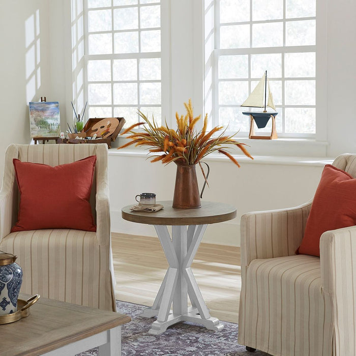 Liberty Furniture Summerville Round End Table in Soft White Wash