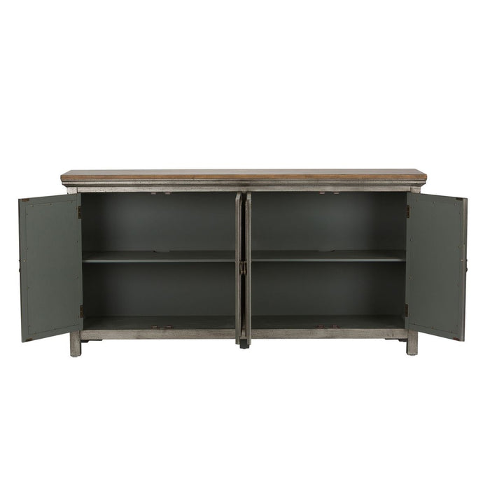 Liberty Furniture Westridge 4 Door Accent Cabinet in Wire Brushed Gray and White