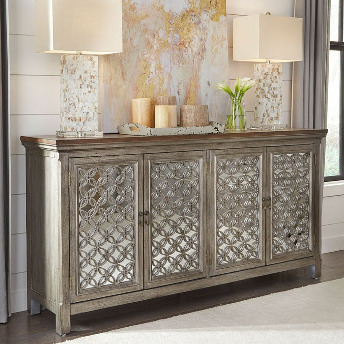 Liberty Furniture Westridge 4 Door Accent Cabinet in Wire Brushed Gray and White