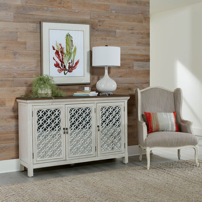 Liberty Furniture Westridge 3 Door Accent Cabinet in Wire Brushed Gray and White