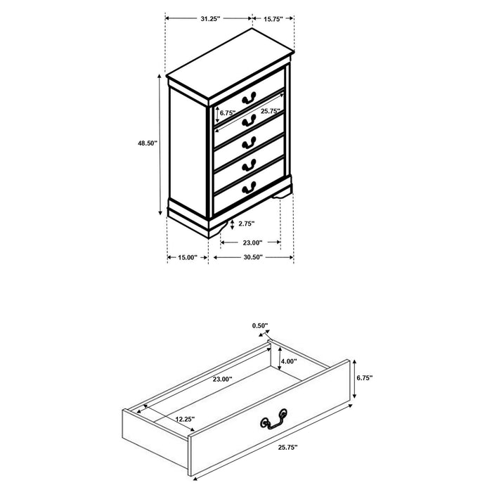 Louis Philippe 4 & 5 Piece Panel Bedroom Set with High Headboard E.king & Full