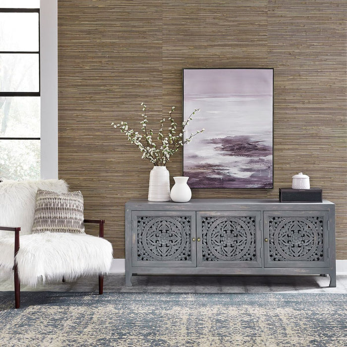 Liberty Furniture Marisol 65 Inch 3 Door Accent TV Stand in Weathered Honey and Soft Wash Gray