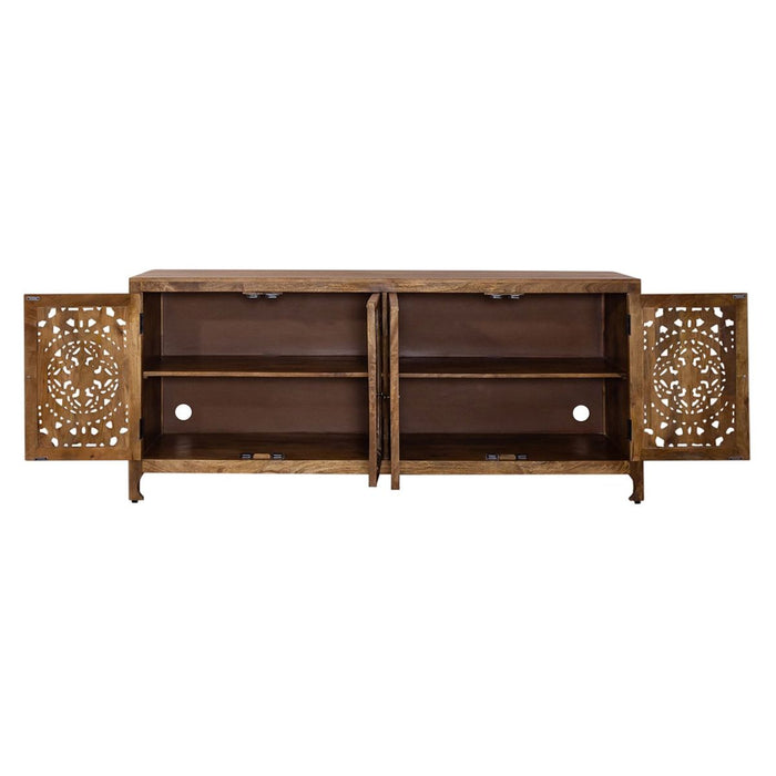 Liberty Furniture Marisol 74 Inch 4 Door Accent TV Stand in Weathered Honey and Soft Wash Gray