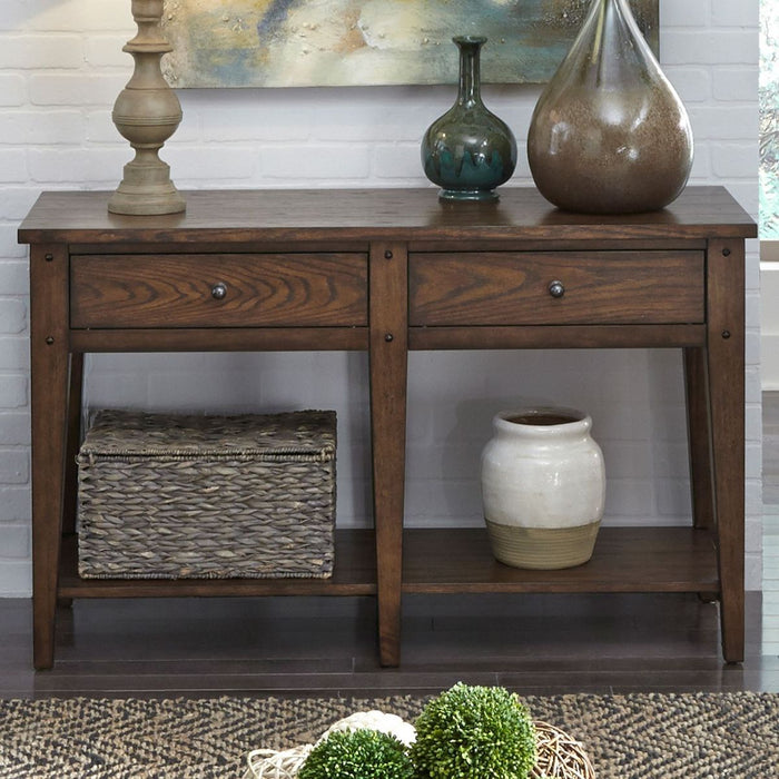 Liberty Furniture Lake House Sofa Table in Rustic Brown Oak