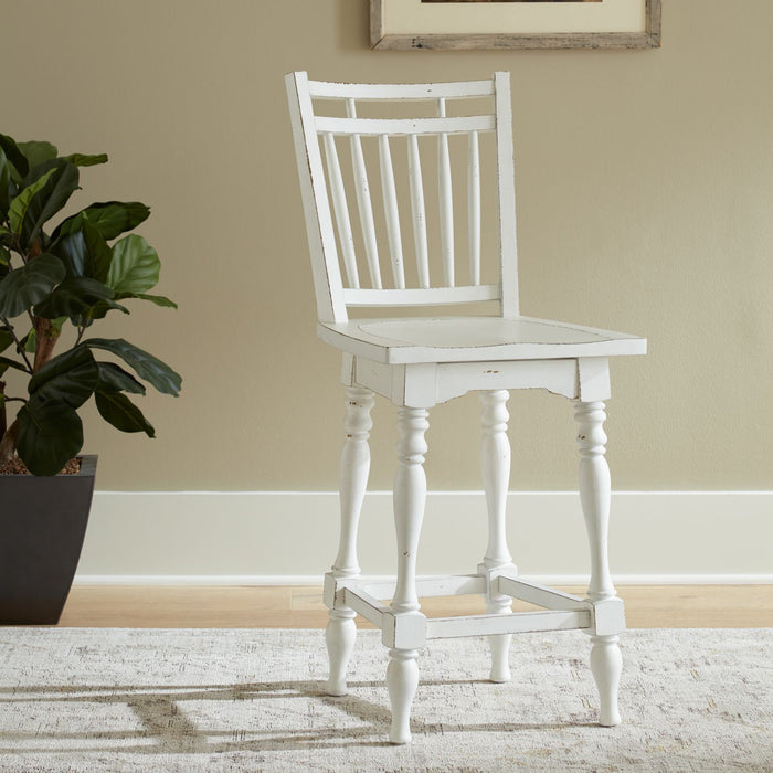 Liberty Furniture Magnolia Manor Spindle Back Swivel Counter Height Chair (Set of 2) in Antique White & Weathered Bark image