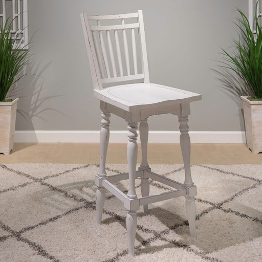 Liberty Furniture Magnolia Manor Spindle Back Swivel Bar Stool (Set of 2) in Antique White & Weathered Bark image