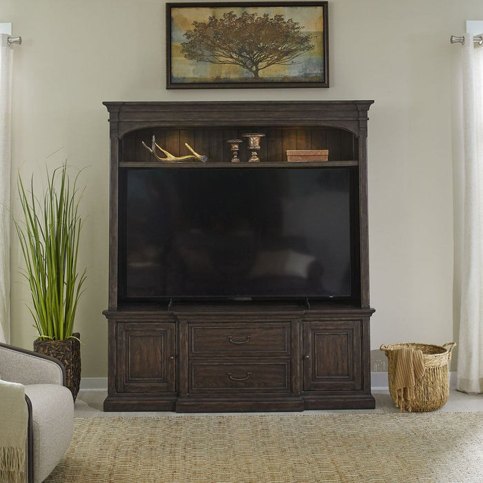 Liberty Furniture Paradise Valley 78 Inch Entertainment Console in Saddle Brown