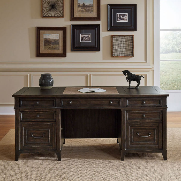 Liberty Furniture Paradise Valley 5 Piece Executive Set in Saddle Brown