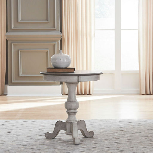 Liberty Furniture Ocean Isle Round End Table in Antique White with Weathered Pine image