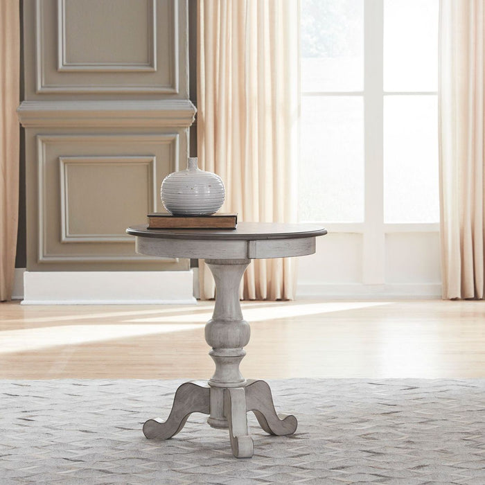 Liberty Furniture Ocean Isle Round End Table in Antique White with Weathered Pine image