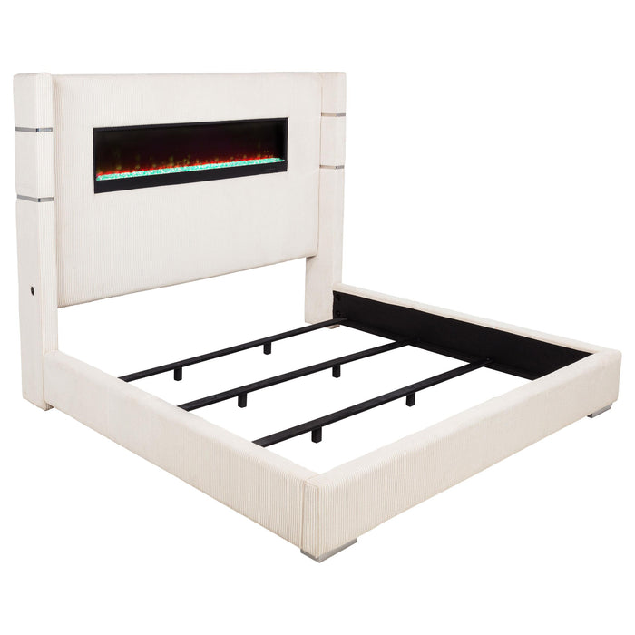 Tisdall 67-inch Upholstered Fireplace Bed Cream