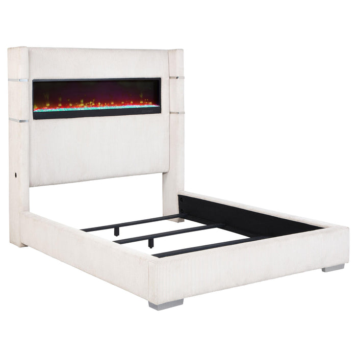 Tisdall 67-inch Upholstered Fireplace Bed Cream