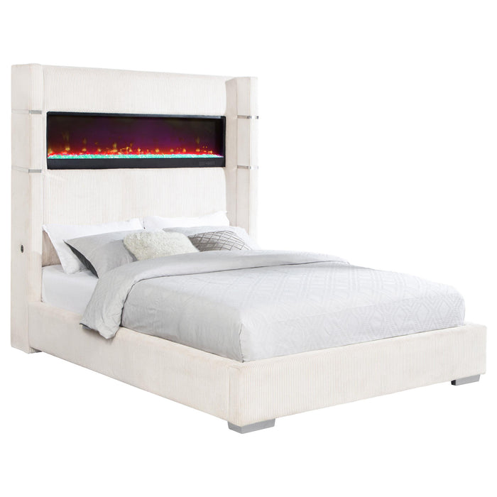 Tisdall 67-inch Upholstered Fireplace Bed Cream