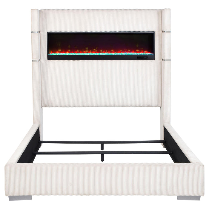 Tisdall 67-inch Upholstered Fireplace Bed Cream