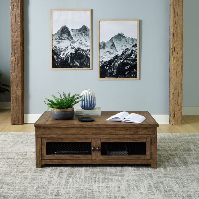 Liberty Furniture Pinebrook Ridge Lift Top Cocktail Table in Weathered Toffee