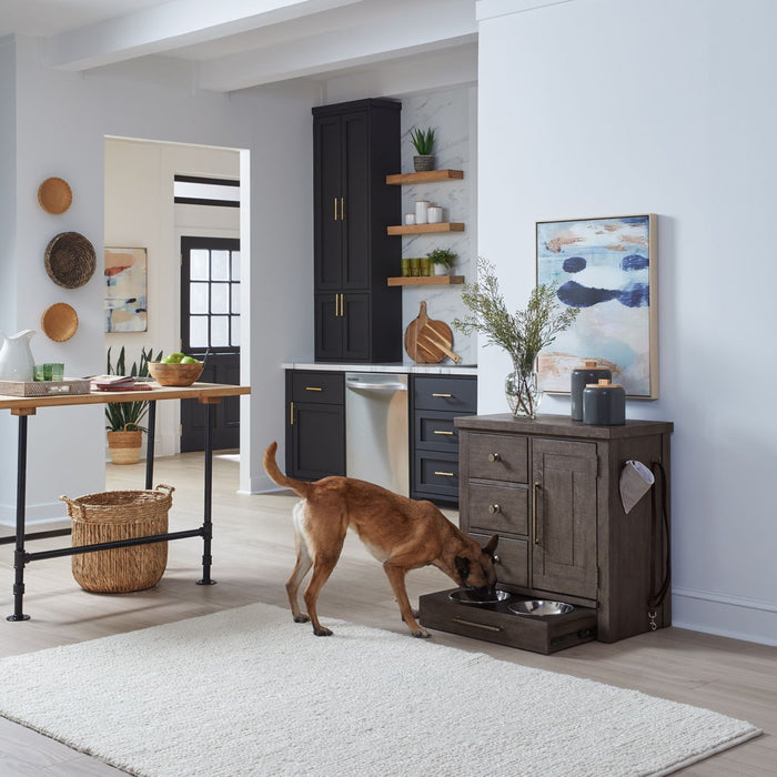 Liberty Furniture Modern Farmhouse Pet Feeder in Dusty Charcoal EST SHIP TIME APPX 4 WEEKS