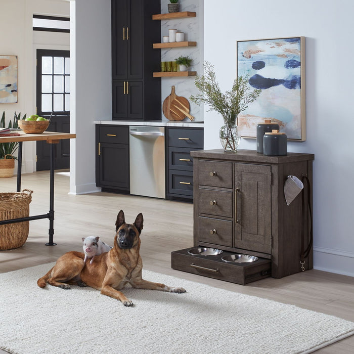 Liberty Furniture Modern Farmhouse Pet Feeder in Dusty Charcoal EST SHIP TIME APPX 4 WEEKS