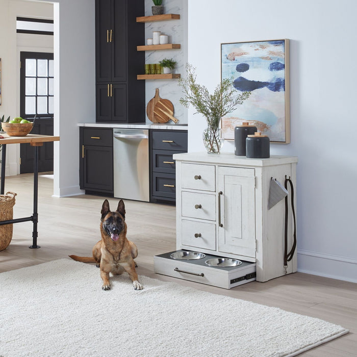 Liberty Furniture Modern Farmhouse Pet Feeder in Flea Market White EST SHIP TIME APPX 4 WEEKS