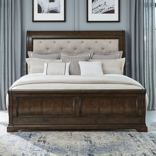 Liberty Furniture Arden Road Queen Upholstered Sleigh Bed in Satin Cherry image