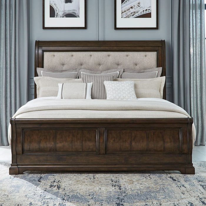 Liberty Furniture Arden Road Queen Upholstered Sleigh Bed in Satin Cherry image