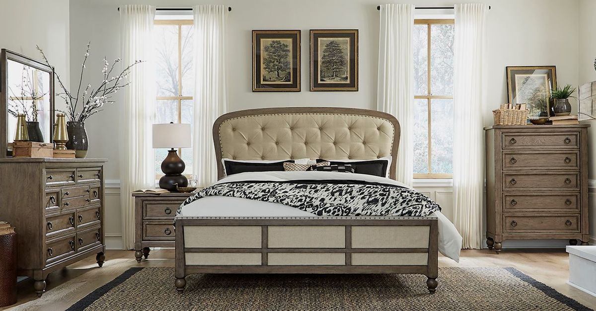 Liberty Furniture Americana Farmhouse 2 Drawer Nightstand in Dusty Taupe and Black