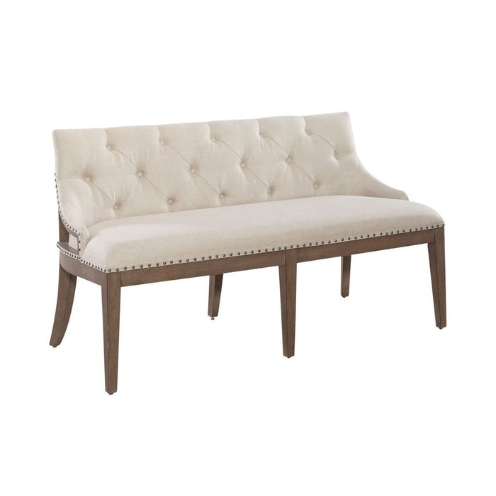 Liberty Furniture Americana Farmhouse Uph Shelter Dining Bench in Dusty Taupe & Black