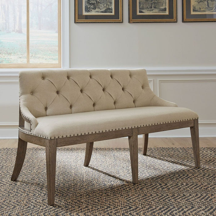 Liberty Furniture Americana Farmhouse Uph Shelter Dining Bench in Dusty Taupe & Black