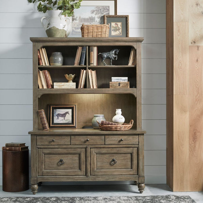 Liberty Furniture Americana Farmhouse Credenza & Hutch in Dusty Taupe