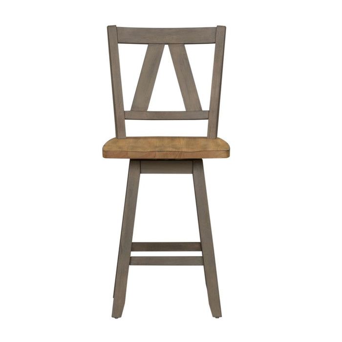 Liberty Furniture Lindsey Farm Counter Height Swivel Chair (RTA) in Gray and Sandstone (Set of 2)