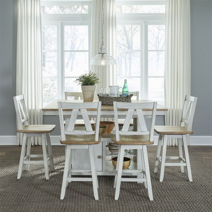 Liberty Furniture Lindsey Farm Kitchen Island in Weathered White & Sandstone