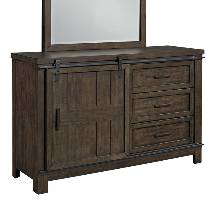 Liberty Furniture Thornwood Hills Barn Door Dresser in Rock Beaten Gray