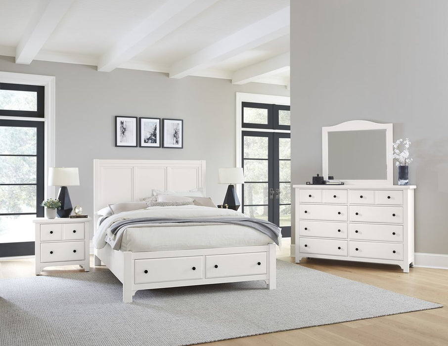 Vaughan Bassett Cool Farmhouse Panel Queen Bed with Storage in Soft White