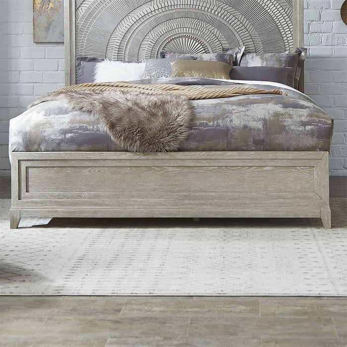 Liberty Furniture Belmar Cal King Panel Bed in Washed Taupe and Silver Champagne