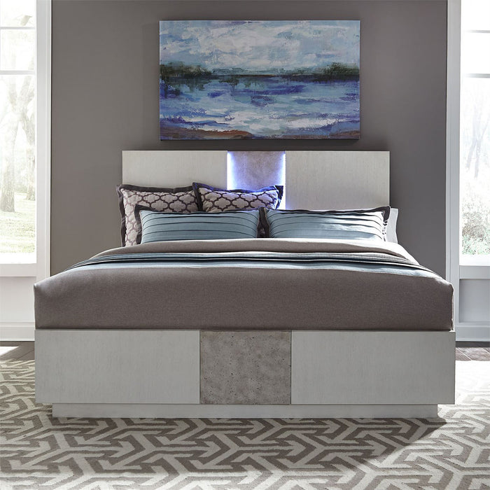Liberty Furniture Mirage Cal King Travertine Panel Bed in Wirebrushed White