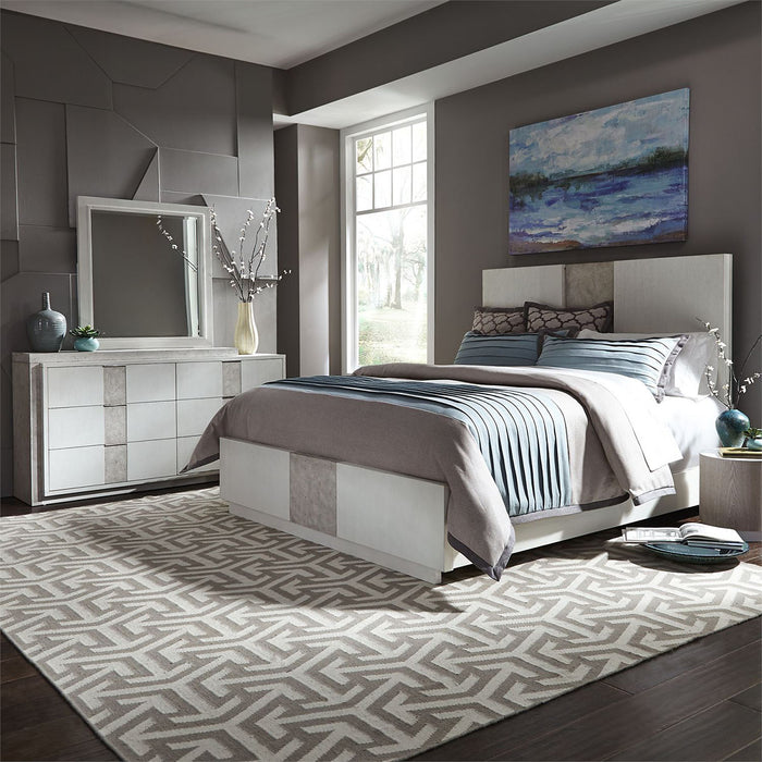 Liberty Furniture Mirage King Travertine Panel Bed in Wirebrushed White