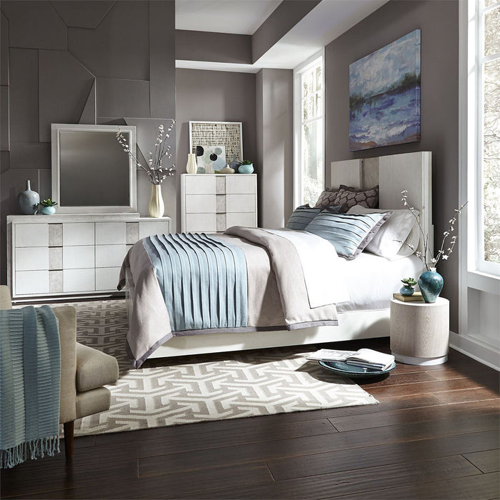 Liberty Furniture Mirage King Travertine Panel Bed in Wirebrushed White
