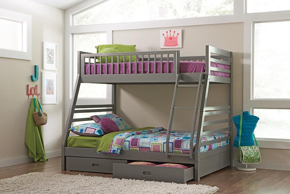 Ashton Twin Over Full 2-drawer Bunk Bed Cappuccino, White, Navy, Honey, & Brown