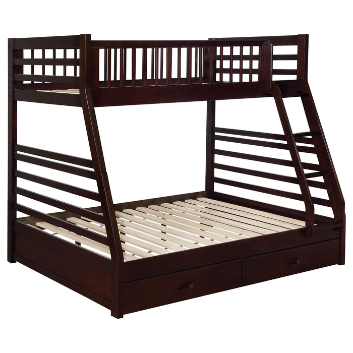 Ashton Twin Over Full 2-drawer Bunk Bed Cappuccino, White, Navy, Honey, & Brown