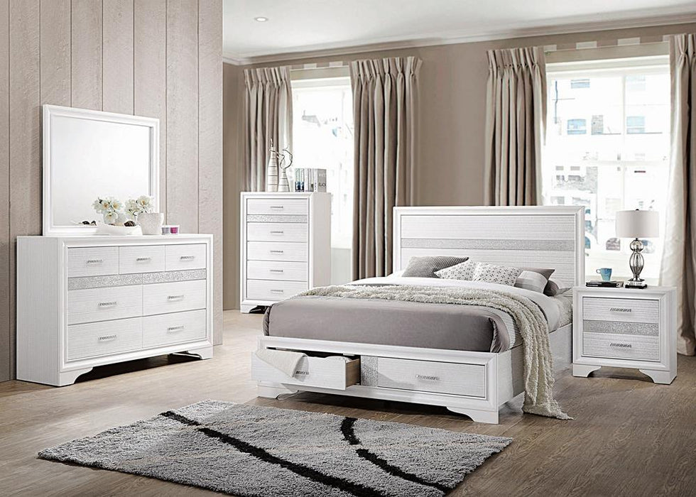 Miranda California King. E.King, & Queen 2-drawer Storage Bed Black & White