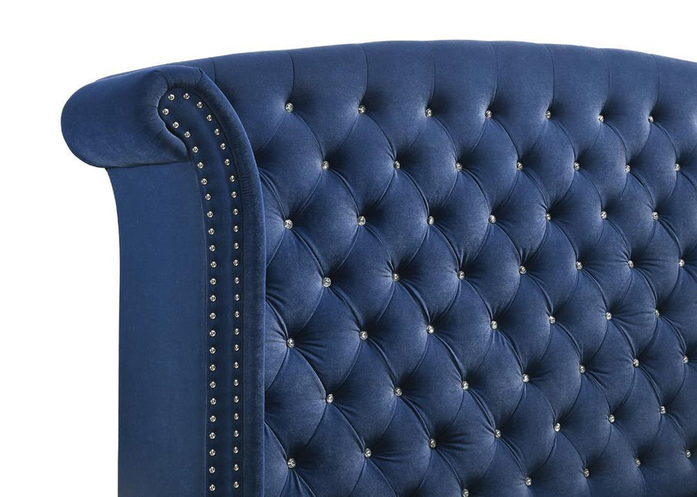 Melody California King, Eastren King, Queen Wingback Upholstered Bed Pacific Blue & Grey