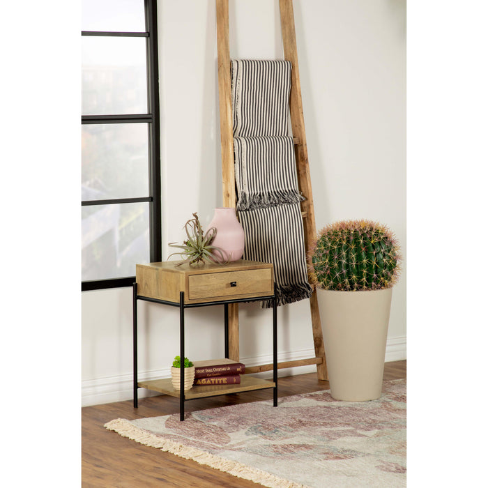 Declan 1-drawer Accent Table with Open Shelf Natural Mango and Black image