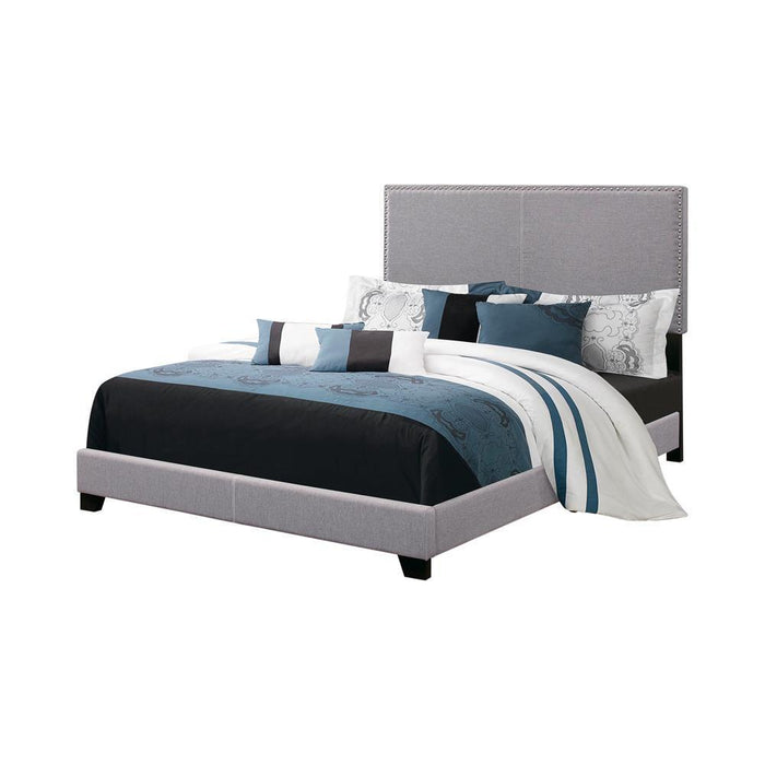 Boyd California King, King, & Queen Upholstered Bed with Nailhead Trim Charcoal & Grey