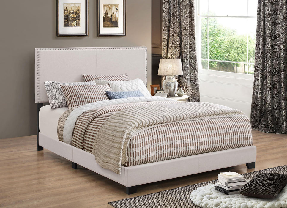 Boyd California King, King, & Queen Upholstered Bed with Nailhead Trim Charcoal & Grey